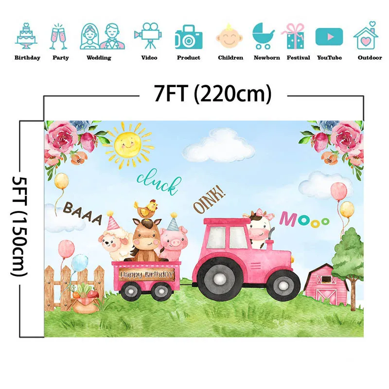 Mocsicka การ์ตูนสัตว์วันเกิดฟาร์ม Red Barn Sun บอลลูน Decor Props เด็ก Party ถ่ายภาพพื้นหลัง Photo Studio