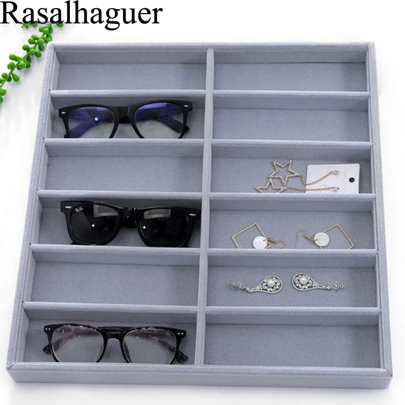 Fashion Linen / Velvet 6Grids Sunglasses Display Box Jewelery Display Packaging Props Jewellery Organizer Tray Fashion Packaging