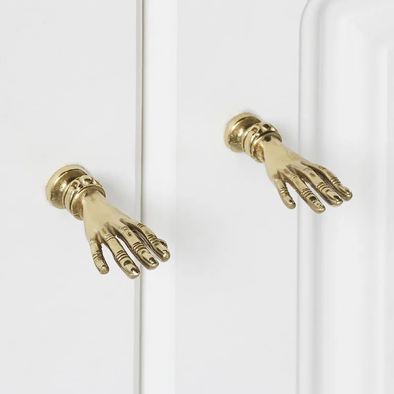 Brass Hand Shape Cabinet Handle Creative Drawer Handles Wardrobe Knobs Japanese Style Furniture Handles