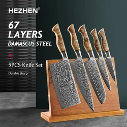 HEZHEN 6 PC Knife Set Professional Real 67 Layers Damascus Surer Steel Durable Sharp High Quality Kitchen Cook Knives