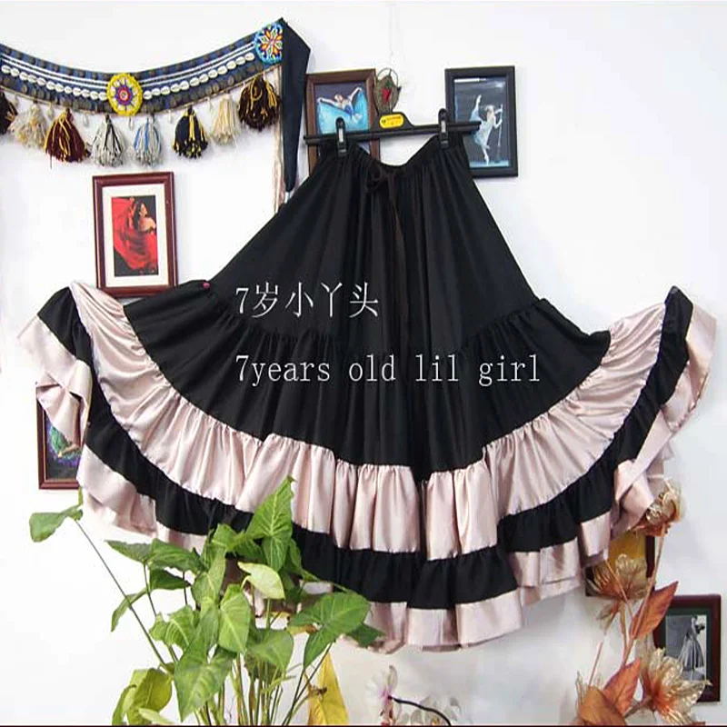 7years Old Lil Girl 2021 20 Yard 4 Tiered Satin Skirt Belly Dance GYPSY Rock Tribal Flamenco Expansion 9EX38