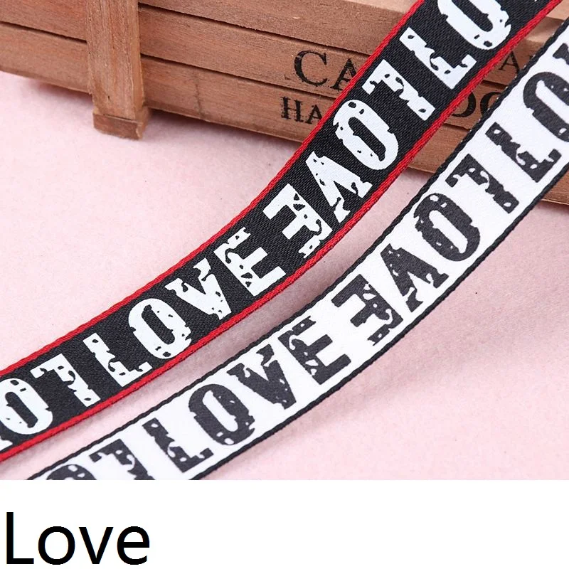 2M Black Red Love Letter 20mm Printing Stripe Ribbons For DIY Decorative Crafts Grosgrain Ribbons Sewing Accessories Smile Face