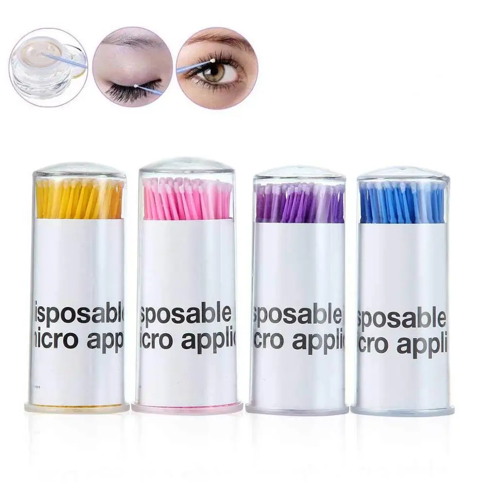 1000 Pcs/Pack Micro Brush Disposable Microbrush Applicators Eyelash Extensions Remove False Eyelashes Cotton Swab 3 Colors