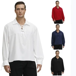 Pirate Shirt Medieval Renaissance Costume for Men Gothic Shirt Adult Men Cosplay Costumes Lace Up Shirts White Black Red Blue