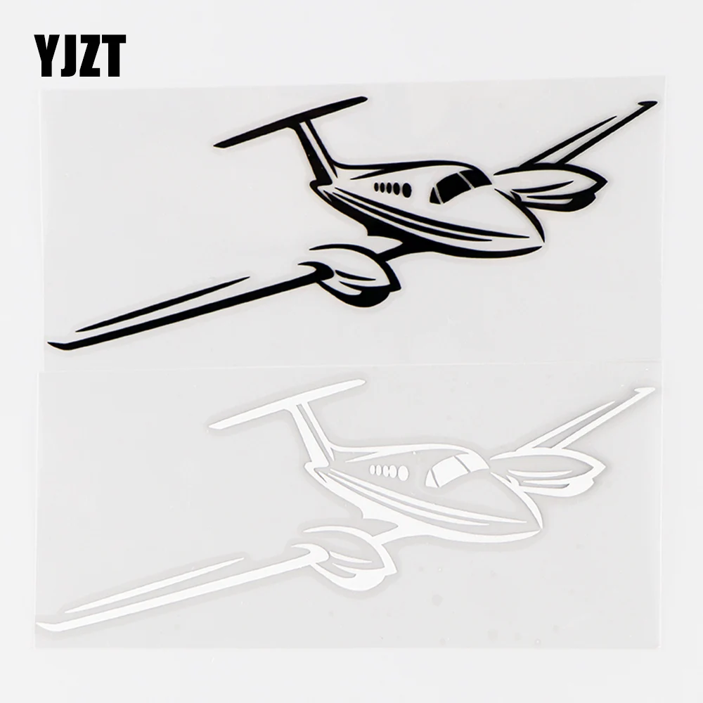 YJZT 15.6×6.3CM Airplane Vinyl Decals Profile Of Small Twin Engine Aircraft Car Sticker Black / Silver 10A-0560