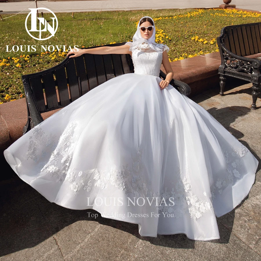 LOUIS NOVIAS A-Line Wedding Dresses For Women Elegant Beading Pearl O-Neck Bridal Gown 3D Flowers Embroidery Vestidos De Novia