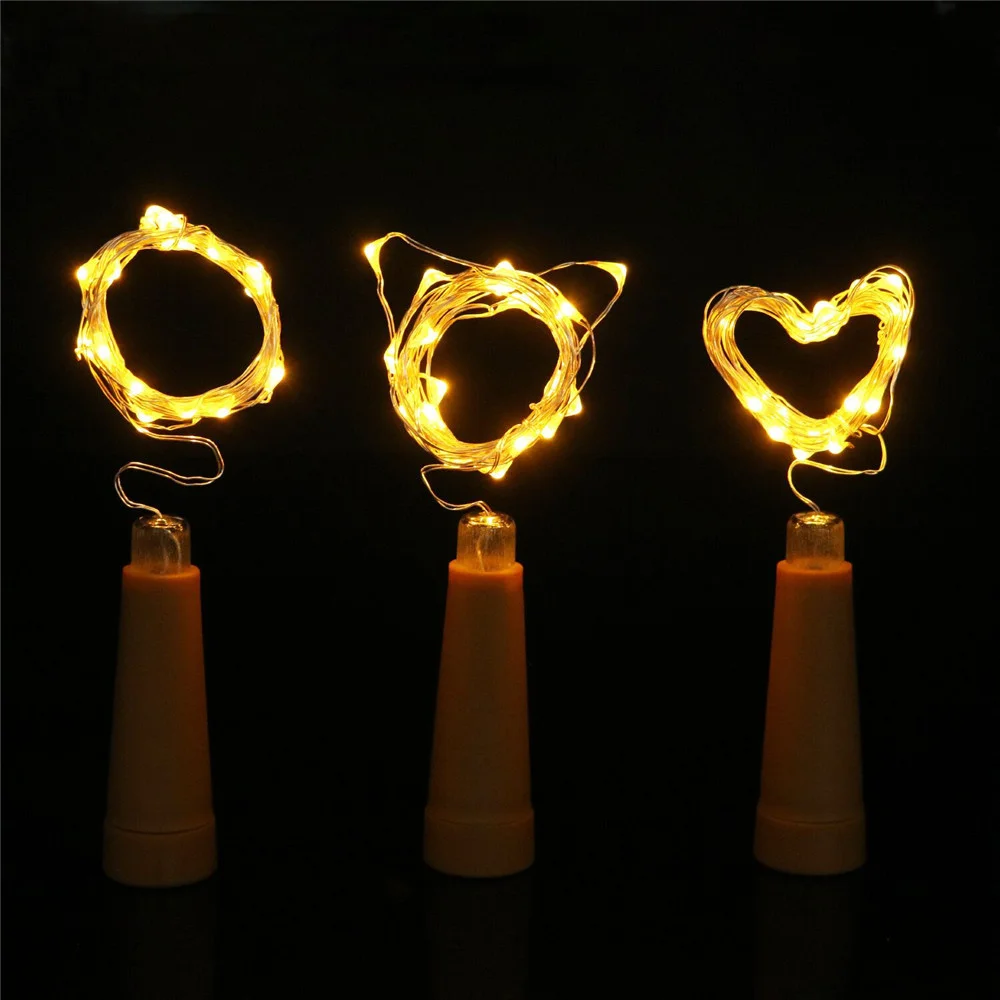 10 pçs/lote garrafa de vinho luz led cortiça luzes da corda a pilhas fio prata luzes fadas para festa natal decoração mesa casamento