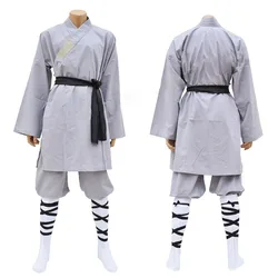 Grey/Orange Cotton Shaolin Uniform Wushu kung fu clothing uniform Buddhist Robe Martial arts training Tai chi Kung fu Suit