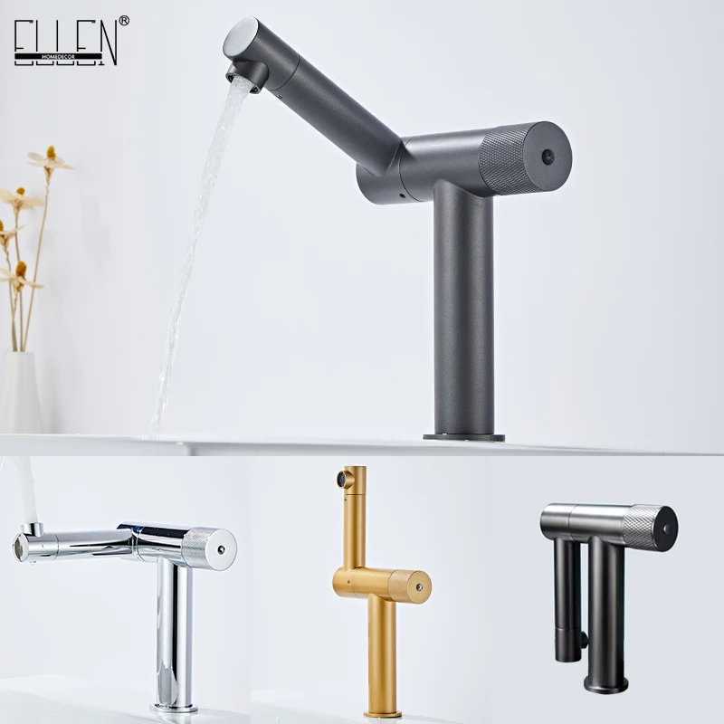 

ELLEN Bathroom Black Basin Sink Faucet Hot Cold Folding Water Mixer Crane Deck Mounted Multi Functional Chrome Finished EL245