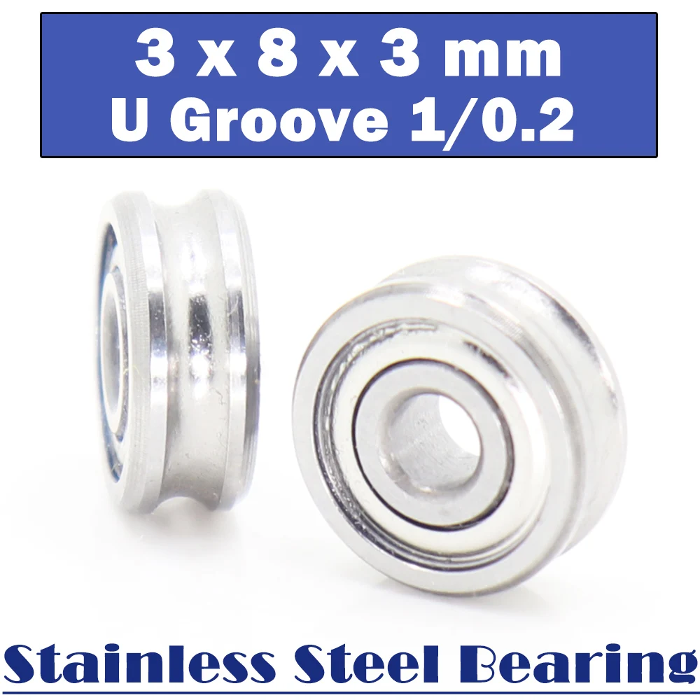 MR83ZZ Outer Ring With U groove Stainless Bearings 3*8*3 mm ( 2 PCS ) U1-0.2 Miniature MR 83 ZZ U Groove Wheel Bearings