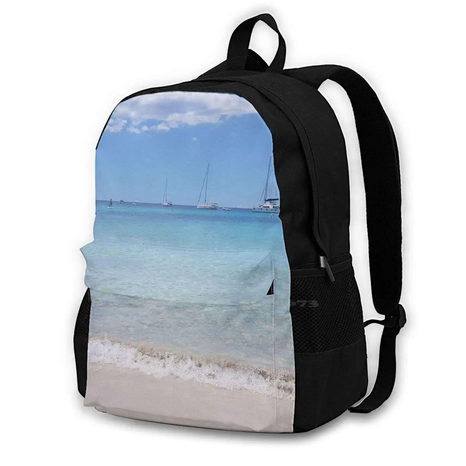 Blue Mediterranean Waves And Summer Beach Backpack For Student School Laptop Travel Bag Beach Lifestyle Summer Sea Ocean Waves