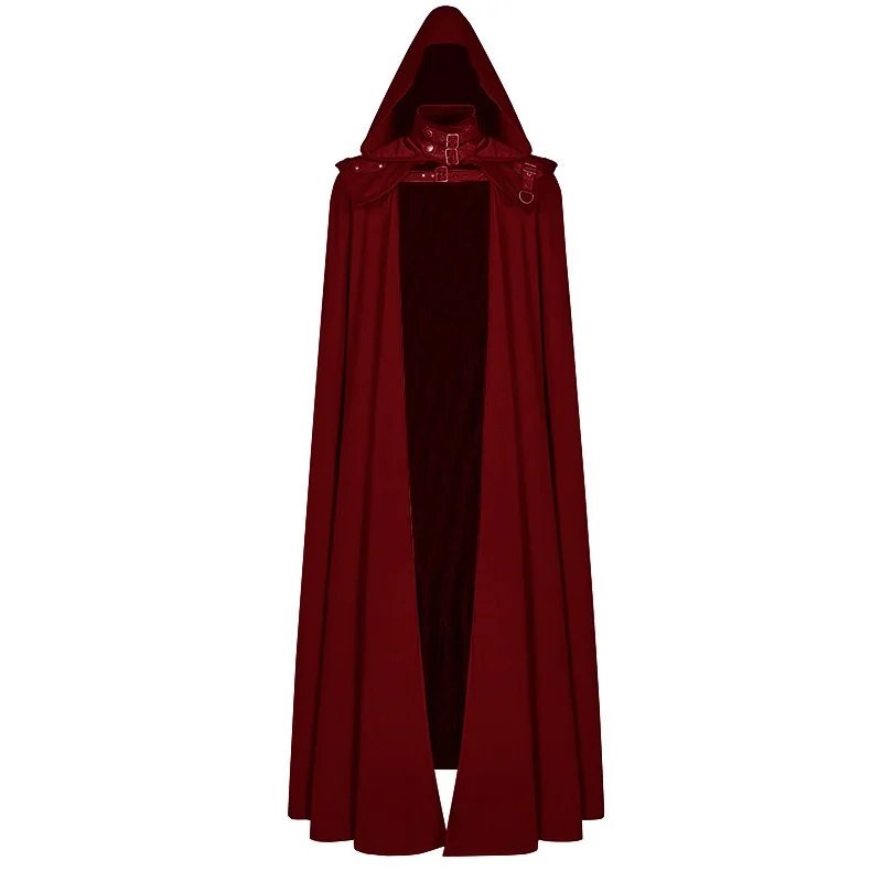 Medieval Cloak Hooded Men Women Vintage Gothic Cape Coat Long Trench Halloween Ghost Devil Cosplay Costume Wizard Death Cloak