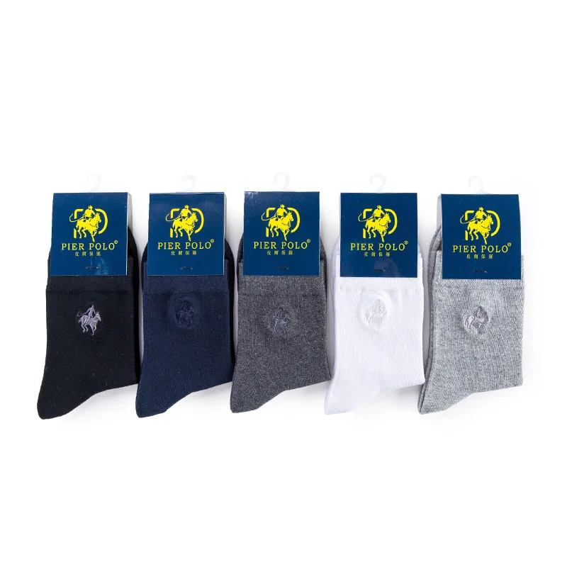 PIER POLO Brand Socks High Quality 5 Pairs/Lot Men Cotton Socks Business Men Embroidery Long Dress Socks Calcetines