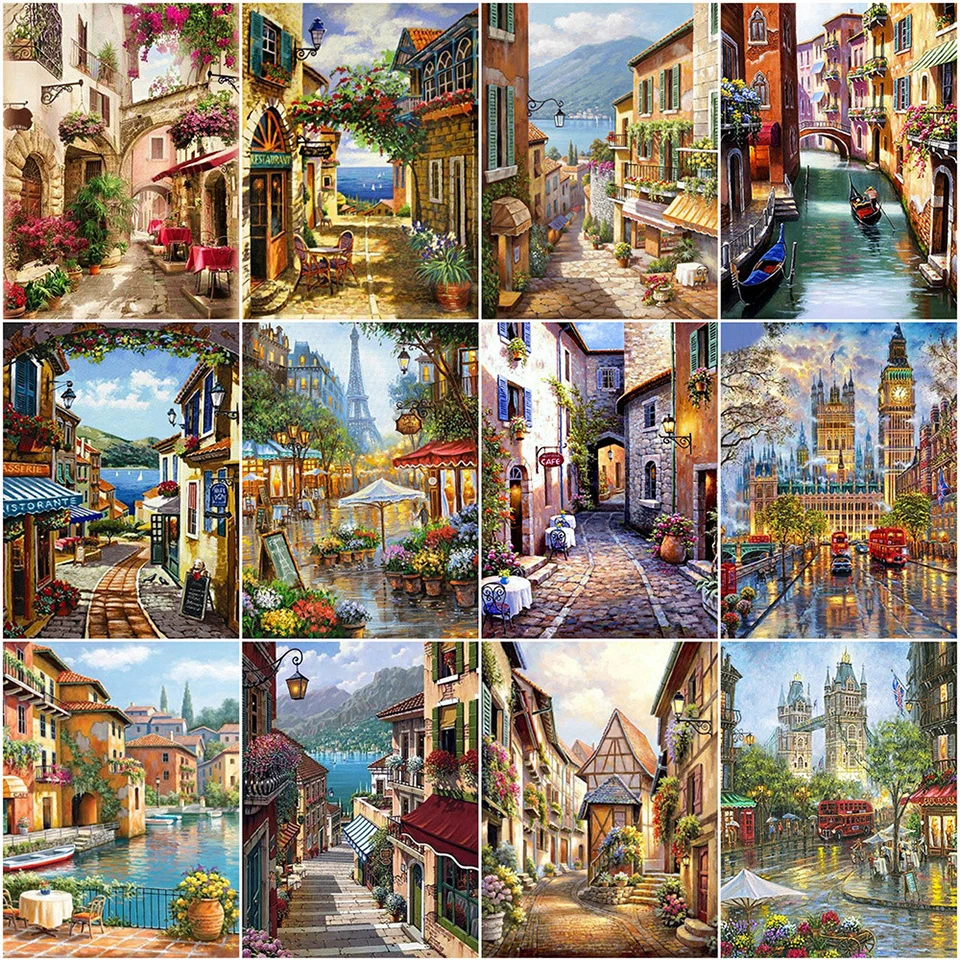 

Landscape Street View Pre-Printed 11CT Cross Stitch DIY Embroidery Kit Painting Craft Hobby Sewing For Adults Stamped Needle Kit