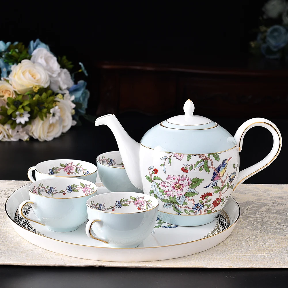 6 PCS Ceramic Coffee Pot Cup Set Bone China Afternoon cup British Tea Set With Tea Tray Porcelain Gift Items