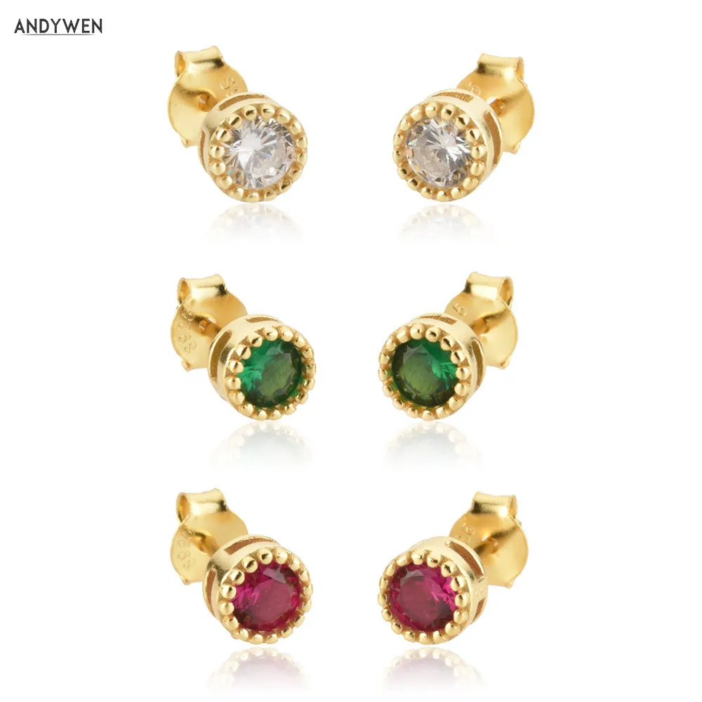 

ANDYWEN 925 Sterling Silver Clear Zircon Charm Stud Earring Clips Pendientes Luxury Piercing Pendiente Clips Jewelry Clips