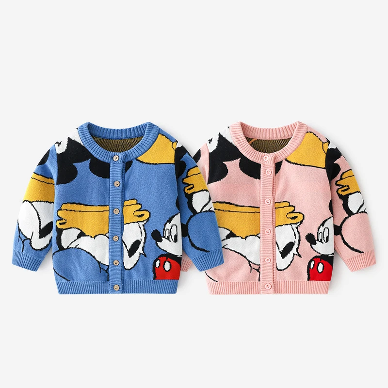 Disney Children Cardigan Autumn Winter Jacket Boy Cardigan Sweater Girl Sweater Cartoon Baby Shirt Pure Cotton Mickey Mouse