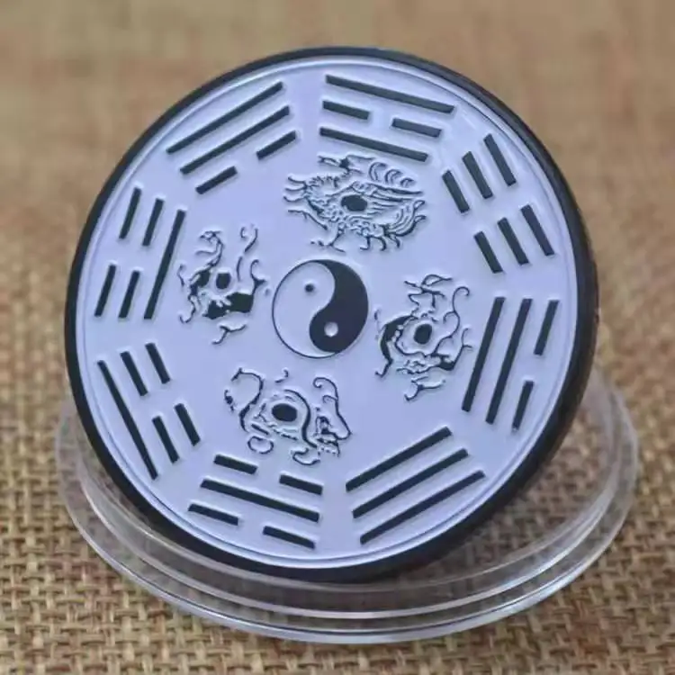 Mysterious Chinese style Yin Yang Dragon & Phoenix  Three-Dimensional Relief Silver Black Commemorative Medal Tai Chi Coin