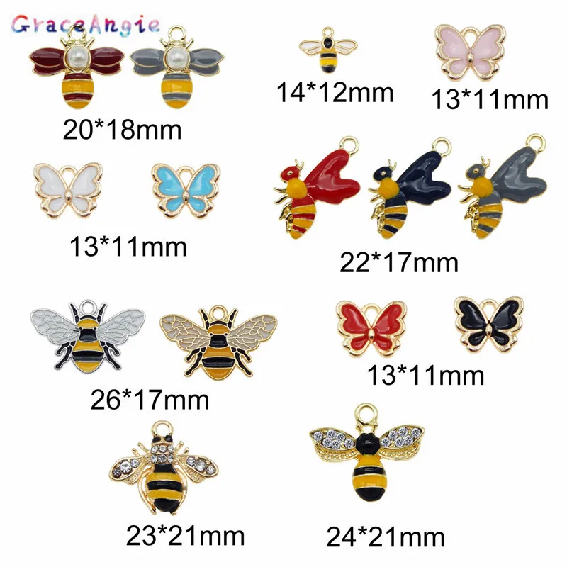 15pcs/lot Mixed Bees Bumble Bee charms For Jewelry Making Enamel Pendant Necklace Earring Handmade Bracelet Bangle Accessories