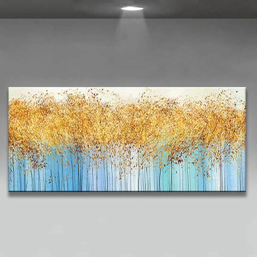 Hand-made Golden Oil Painting Abstract Picture Landscape Canvas Hand-painted Mural Art For The Living Room Without Borders