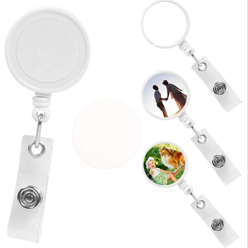 

10pcs Sublimation DIY ID Holder Name Tag Card Key Badge Reels Round Solid Plastic Clip-On Retractable Pull Reel