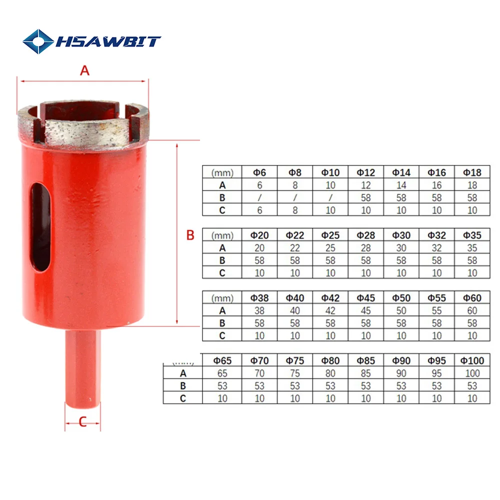 1PC 6-100mm Marble Opener Diamond Core Bit Hole Saw Drill Bit For Marble Granite Glass Tile Ceramic Concrete Drill Bit