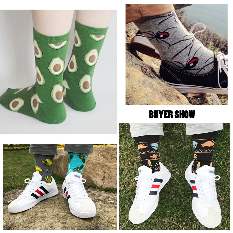 2022 New Cotton Men\'s Socks Harajuku Happy Hip Hop Colorful Funny Poop Dinosaur Sushi Alien Avocado Dress Socks Christmas Gift