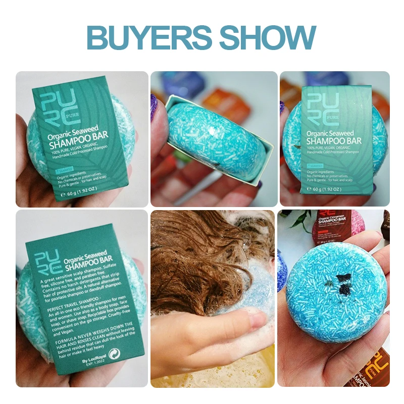 PURC Seaweed Dandruff Shampoo Deep Cleaning Portable Solid Soap Relieve Itching Anti Flakes Scalp Treatment Hair Care For Travel