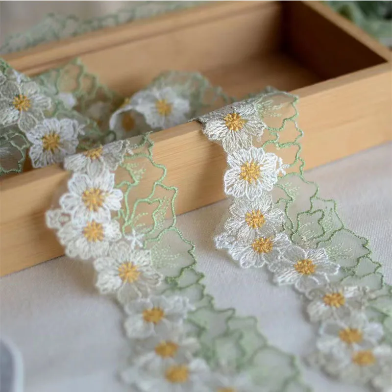 5.5cm Wide Luxury Cotton Embroidered Green Purple Flower Lace Fabric Dubai Sewing DIY Trim Ruffle Applique Ribbon Collar Decor