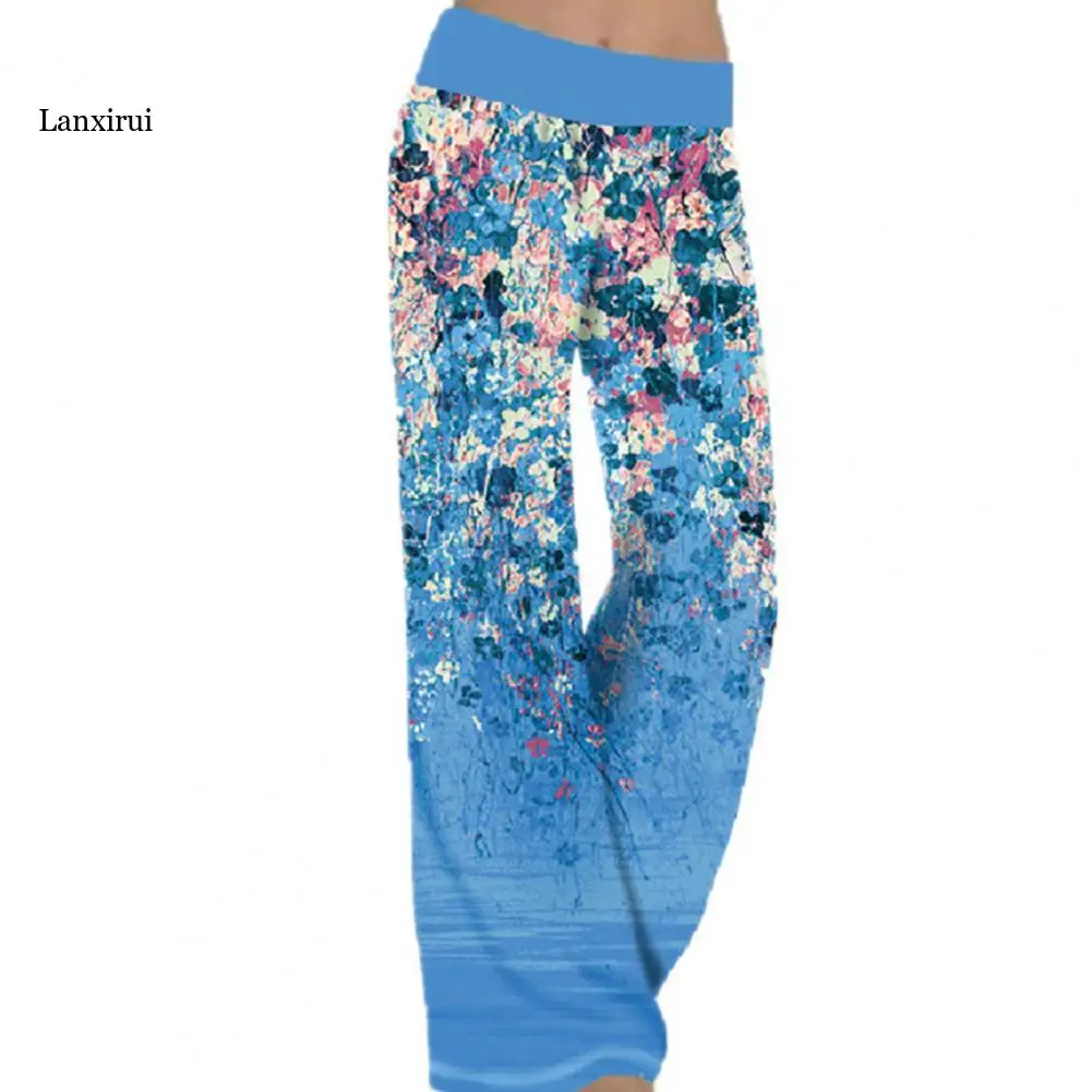 

Women Elegant Floral Print Long Straight Wide Leg Fashion Pants High Waist Lounge Loose All-Match Pants Sport