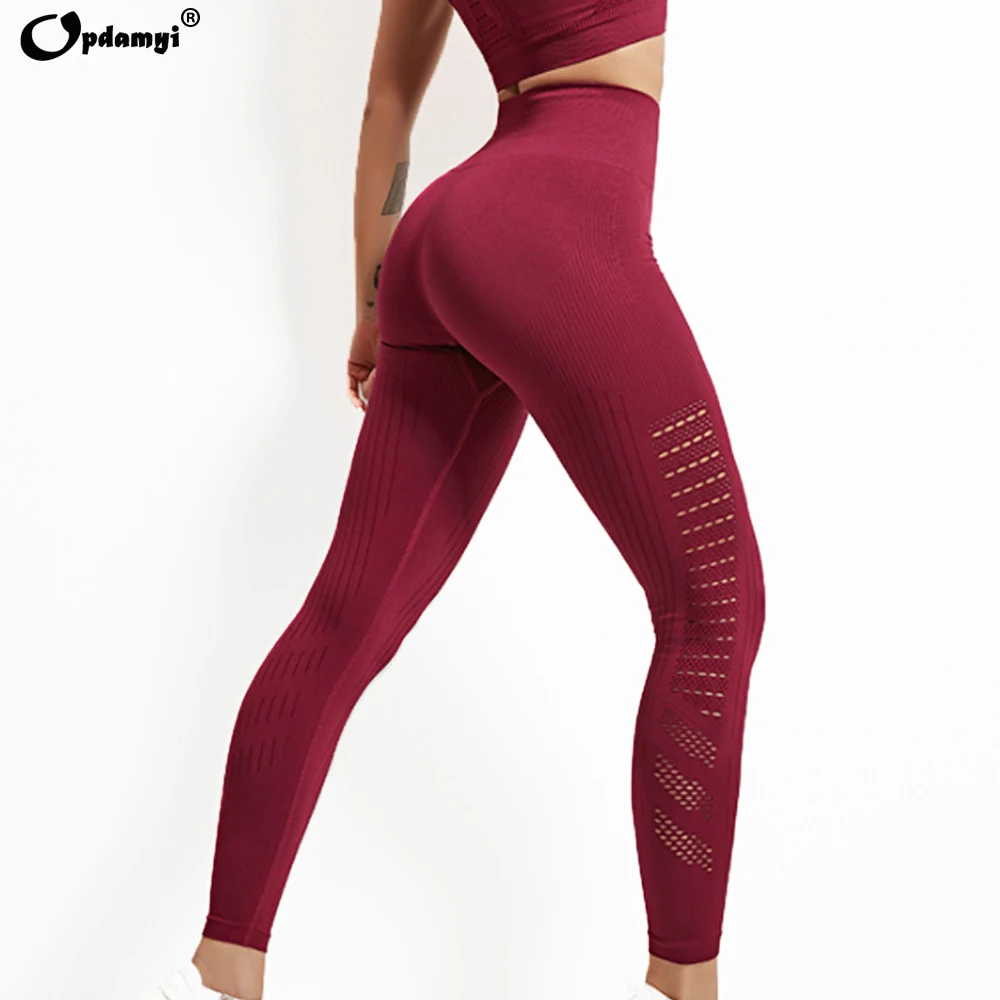 Women Gym Yoga Pants Seamless Sports Leggings High Waist Breathable Exercise Squat Fitness Leggings Athletic Workout Pants Mesh