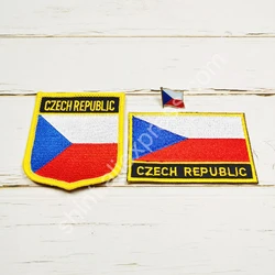 Czech Republic National Flag Embroidery Patches Badge Shield And Square Shape Pin One Set On The Cloth Armband Backpack  Gifts
