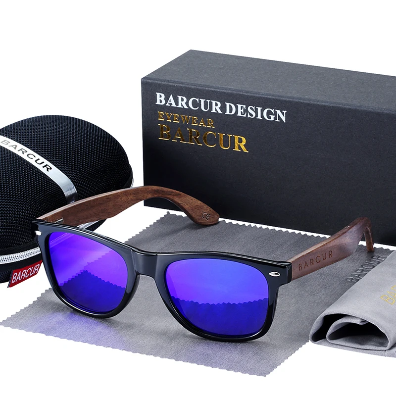 BARCUR Sonnenbrille aus schwarzem Walnussholz für Herren, polarisiert, hochwertige quadratische Sonnenbrille für Herren, UV400, Brillenzubehör, Originalverpackung – Detail 16