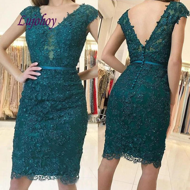 Sexy Green Short Lace Cocktail Dress Party Plus Size Ladies Girl Women Formal Prom Graduation Semi Formal Dress