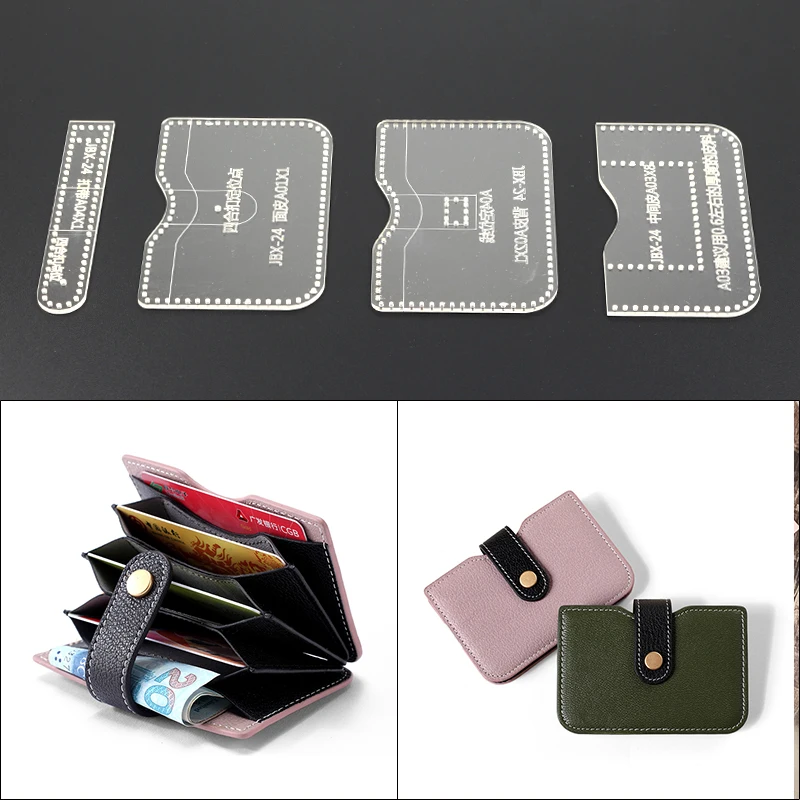 YOMDID 4PCS DIY leather Tool Mini Folded Card Wallet Acrylic Template Set Bag Pattern Leather Craft Sewing Pattern Accessories