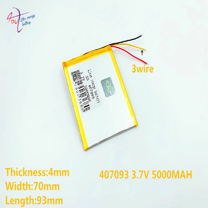 3 line  407093 407090 407095 3.7v 5000mah Lithium Polymer Battery With Board For Tablet Pc U25gt