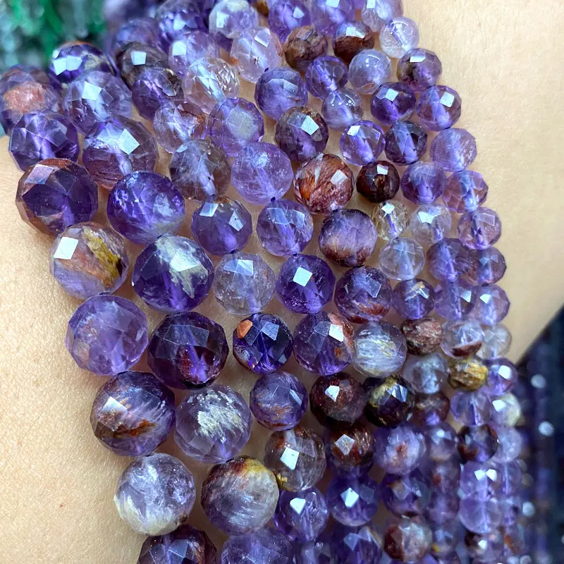 Fine AAA Round 100% Natural Stone Hard Cut Faceted Beads Purple Ghost Crystal For Jewelry Making DIY Bracelet Necklace 6/8/10MM