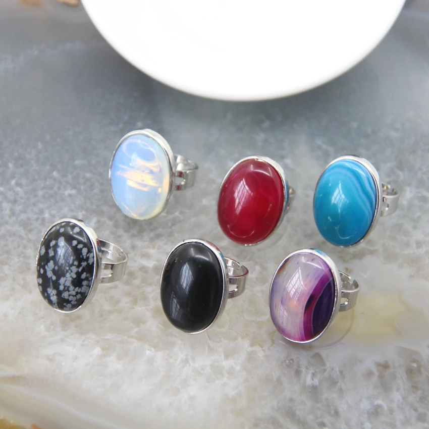 Oval Natural Quartz Amethyst Crystal Adjustable Rings,Cabochon Healing Energy Gems Rings Jewelry Gift,Women\'s Party Finger Rings