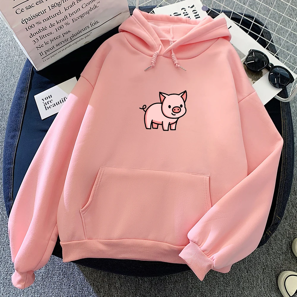 Cartoon Print Pig Hoodie Oversize Harajuku Sweatshirt Gothic Aesthetic Clothing Kpop Hoodies with Pocket Kawaii Clothes for Teen