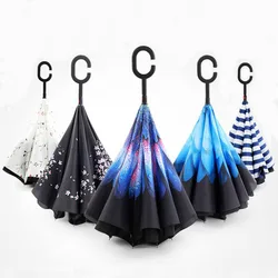 Folding Double Layers Reverse Rain Umbrella for Women Men Self Stand Women's Umbrella Inverted Windproof Umbrellas