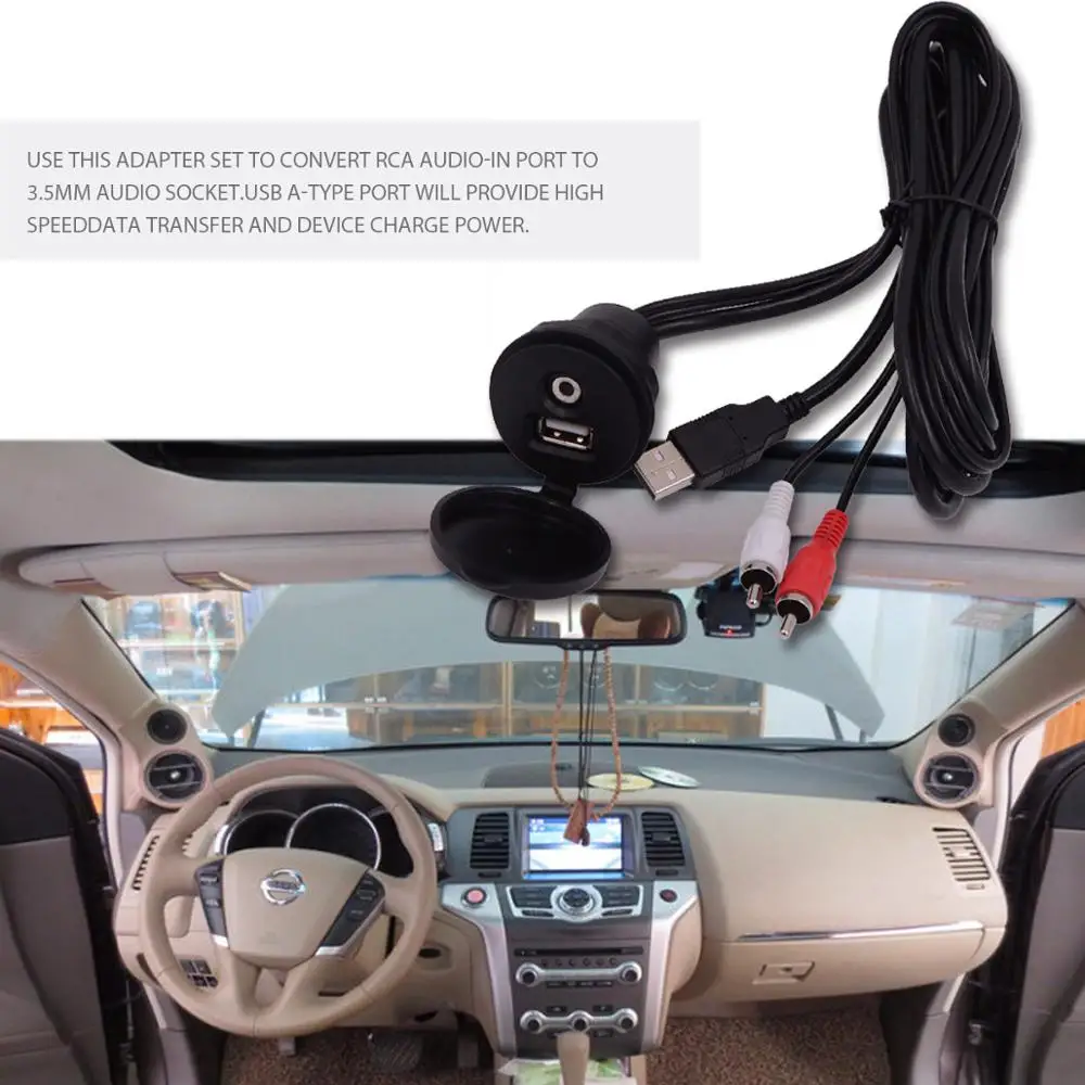 Waterproof Marine Extension USB Audio Cable Stereo Boat Universal 3.5mm RCA AUX USB Interface Cable Port UTV ATV Yacht Golf Cart