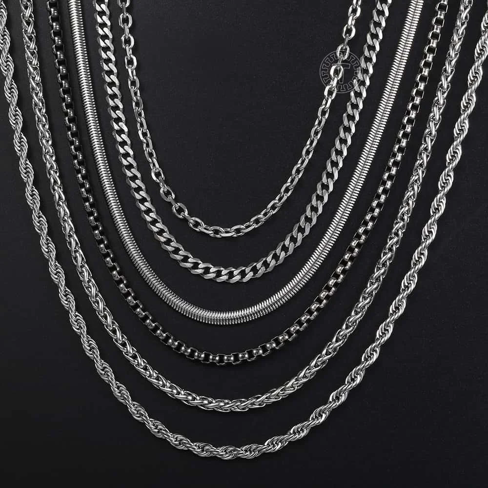 Davieslee Chain Necklaces For Men Stainless Steel Silver Color Rolo Wheat Box Snake Chains Mens Necklace 3mm 18-26inch LKNN1 image 6