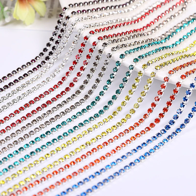 1 Yard 2mm Nail Art Rhinestone Metal Chain Silver Base Gems Gel Glue Charms Manicure Accessories DIY Nail Art Decoration Strass