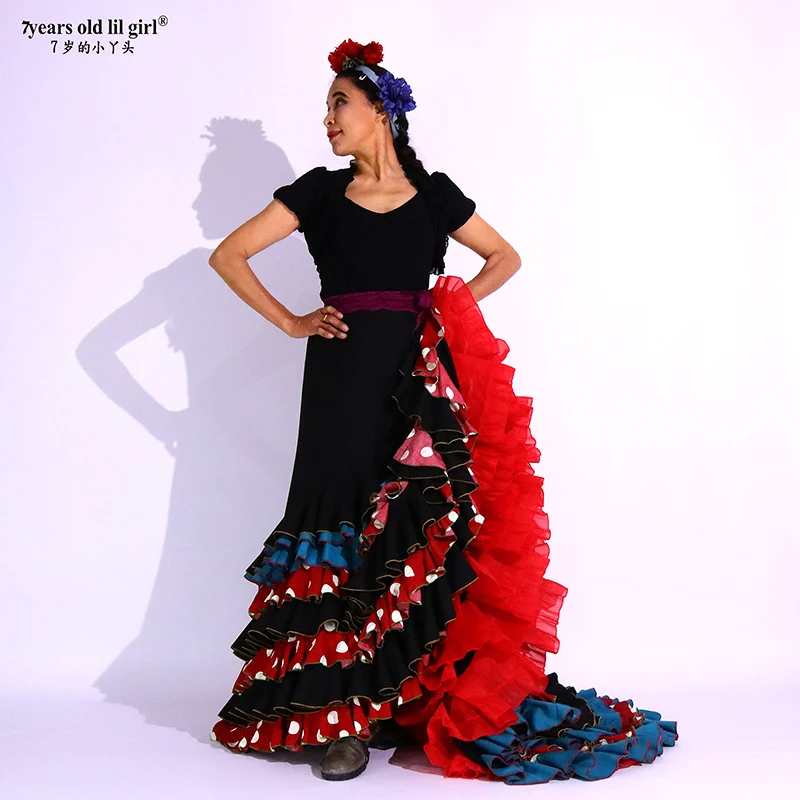 Mädchen Spanisch Kleid Flamenco Baumwolle Frauen Ballsaal Walzer Tanz Kostüme Foxtrott Tragen CWQ10