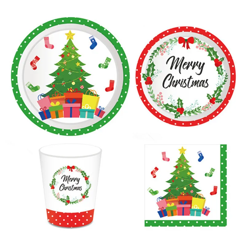 

Santa Cauts Disposable Tableware Paper Plate Cup Napkin Set Merry Christmas Party Decoration Supplies Happy New Year Decor