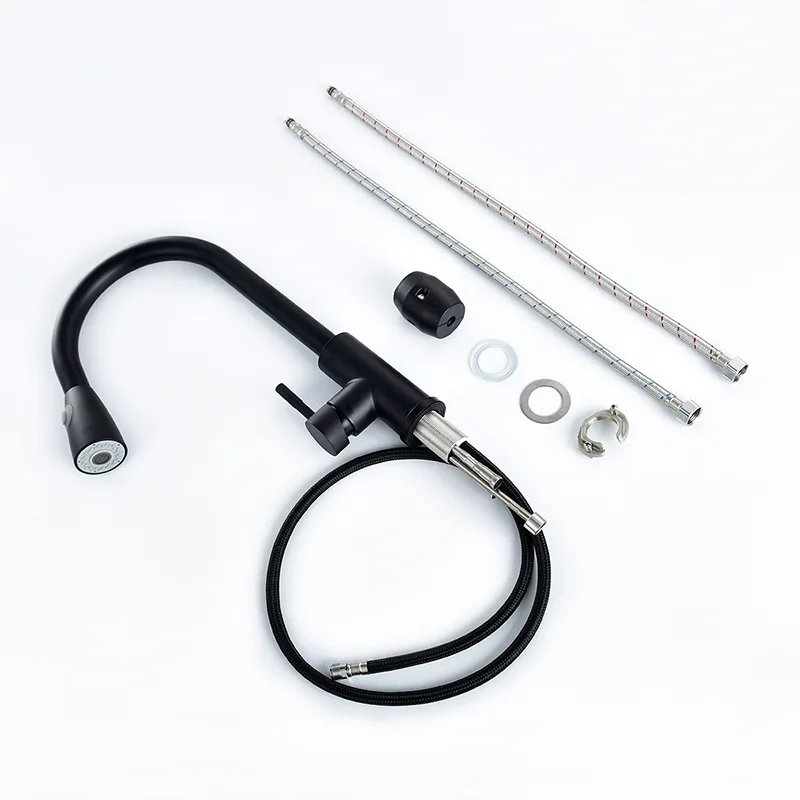 304 stainless steel sink faucet black stretch hot and cold faucet pull out type kitchen faucet