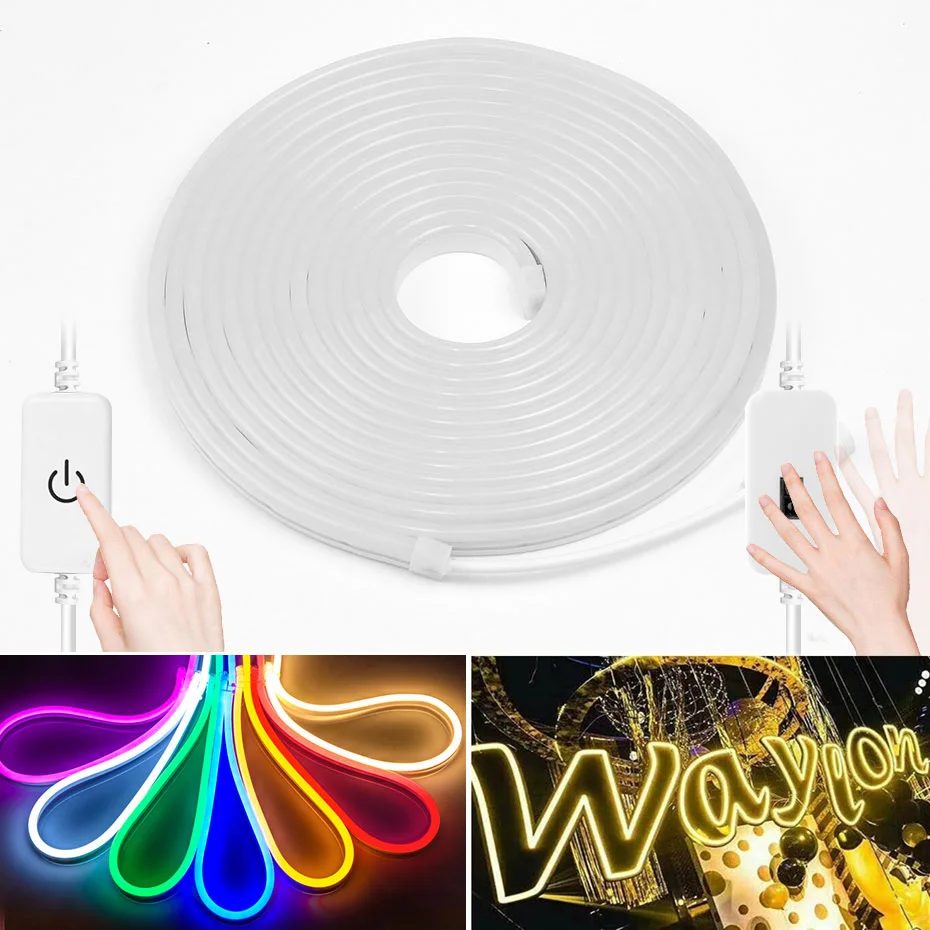 1M 2M 3M 4M 5M impermeabile Neon Led Lights Strip 12V 120LEDs/m Led Ribbon Tape dimmerabile Touch o Hand Sweep Sensor decorazione fai da te