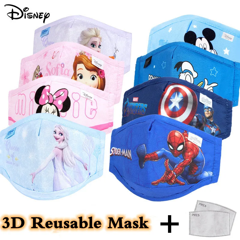 2pcs Disney Reusable Face Mask With Filters Adult Kids Marvel Spiderman Dust Proof Washable Mouth Protection Masks Unisex