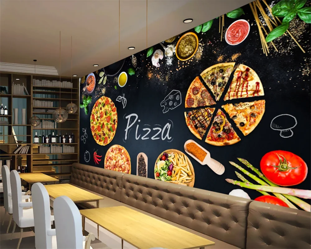 beibehang Customized modern decorative painting personalized pizza restaurant blackboard newspaper background wallpaper behang