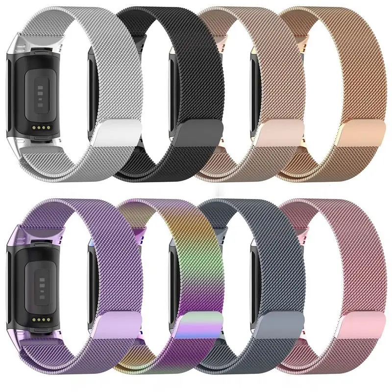 สแตนเลสสตีลสำหรับ Fitbit Charge 5 Smart Wacth แม่เหล็กตาข่ายสร้อยข้อมือสายคล้องข้อมือ Correa สำหรับ Fit Bit Charge 5